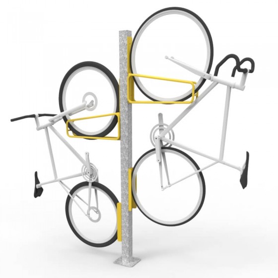 e3vr vertical bike rack with e3vr p mounting post 2 bikes perspective