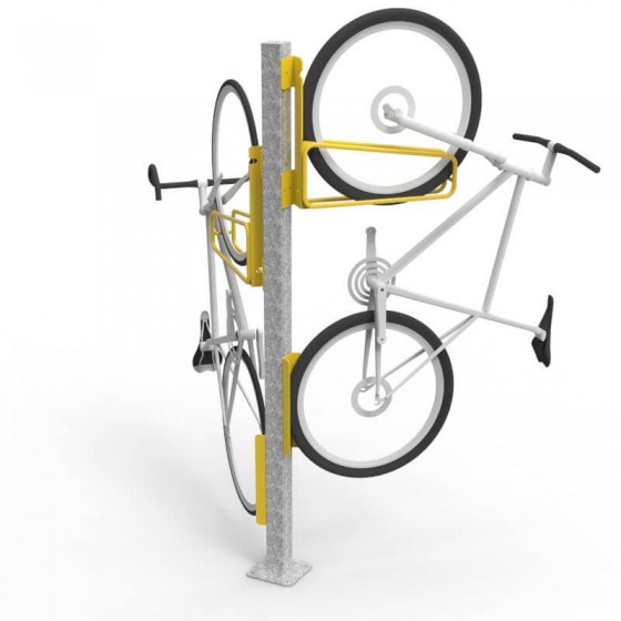 e3vr 45r and l angled vertical bike racks with double side e3vr p post perspective v2